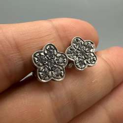 Vintage Sterling Silver 925 Flower Stud Earrings with Cubic Zirconia