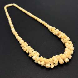 Vintage Hand-Carved Floral Bead Necklace Natural Organic Look Boho Jewelry