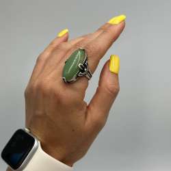 Vintage 925 Sterling Silver Ring Natural Green Aventurine Handmade Rare Marked