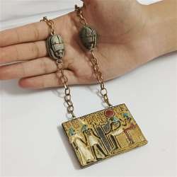 Egyptian scarab necklace with pharaonic pendant, handmade vintage jewelry