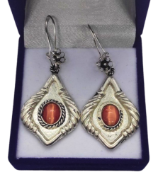 Vintage Sterling Silver 925 Dangle Earrings Carnelian Stone Women Jewelry 8.77g