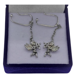 Vintage Sterling Silver 925 Cupid Dangle Earrings Angel Bow Love Jewelry 3.52g