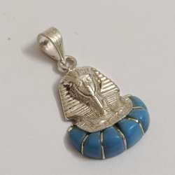 925 Sterling Silver Egyptian Pharaoh pendant with turquoise inlay jewelry