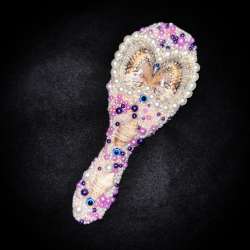 Wooden Handmade Beaded Hair Brush with Pearls, Seashells & Evileye |Mermaid Gift