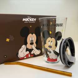 Mickey Mouse Glass Cup – 450ml | With Glass Straw & Lid, in a Special Disney Box