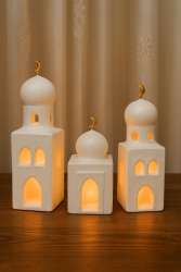 Handmade Mosque Candle Holder Set of 3 – Cement Islamic Lanterns Ramadan Gift