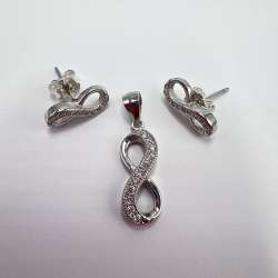 Sterling Silver 925 Infinity Jewelry Set Earrings & Pendant with CZ Stones 3.07g