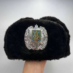 Vintage Black Ushanka Faux Fur Police Winter Hat Trapper Size 57 Ukraine Tag
