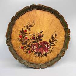 1985 Vintage Florentine Hand Painted Wooden Tray Italian Decor 33cm Signed Italy