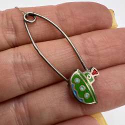 Used Brooch Pin Needle Ship Shape Sterling Silver 925 Enamel Jewelry Women's 1.6