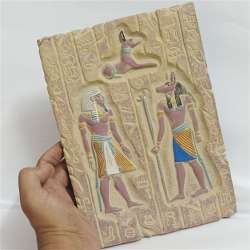 Vintage pharaonic Egyptian decor plaque featuring Anubis and ancient hieroglyphs