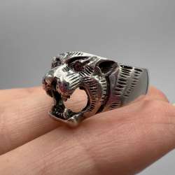 Vintage Sterling Silver 925 Tiger Head Ring Detailed Handmade Men's Jewelry s9.5