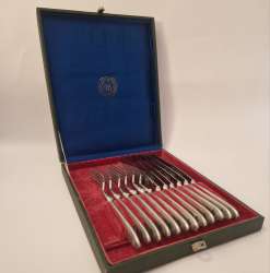 Vintage Soviet Cutlery Set  12 Piece Stainless Steel Knife & Fork Set with Tiger