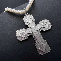 Vintage 925 Sterling Silver Christian Cross Pendant Hand Engraved Italy Brand