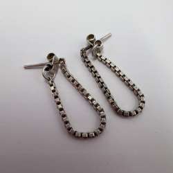Sterling Silver 925 Box Chain Drop Stud Earrings 2.3cm 1.38g Vintage Style