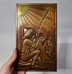 Vintage Embossed Metal Wall Plaque – Fisherman & Catch 