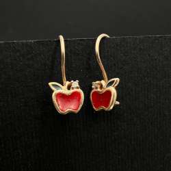 Vintage Kids Jewelry 14K 585 Rose Gold Apple Stud Earrings Enamel Marked 1.4g