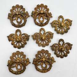 Set of 8 Vintage Gilt Bronze Baroque Drawer Pulls Handles Furniture Hardware