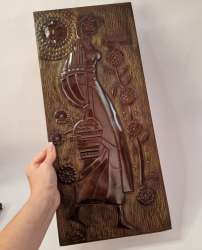 Vintage Embossed Metal Wall Plaque – Woman with Basket & Flowers Design