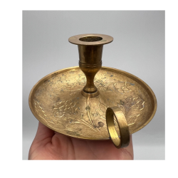 .Vintage Bronze Candlestick Gold Dish Decor 1982 Rare Collectible