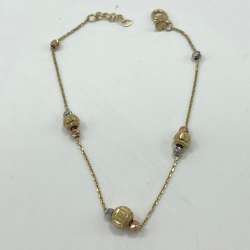 14K tri-color gold bead bracelet in white, rose & yellow tones, elegant and chic