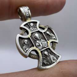 Vintage 925 Silver Orthodox Cross Pendant Gold-Plated Accents 7.3g 3.3cm