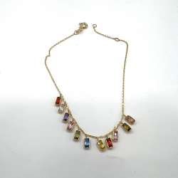 Elegant 14K gold bracelet adorned with vibrant multicolored rectangular stones