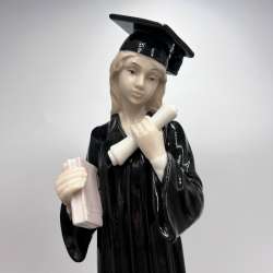 Vintage Pavone Porcelain Figurine Statue Graduation Girl Student Diploma Italy