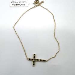 14K yellow gold bracelet with black zircon cross, elegant and modern