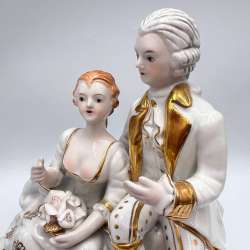 Massive Vintage Dresden Porcelain Figurine Couple in Love Germany Gold Gilded