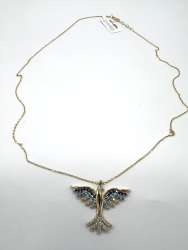 14K Yellow Gold Phoenix Necklace with Blue and White Zircon – Elegant and Unique