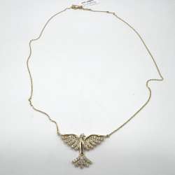 New 14K Yellow Gold Phoenix Necklace with White Zircon – Elegant and Unique
