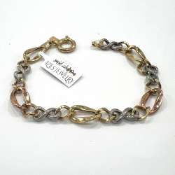 14K yellow, white & rose gold bracelet in a chic chain-link design,  new modern
