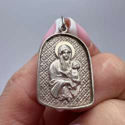 Vintage Sterling Silver 925 Double-Sided Religious Pendant Cross & Virgin Mary