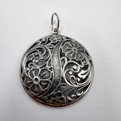 Vintage 925 Sterling Silver Round Filigree Pendant Floral Pattern Jewelry Charm