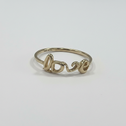 14K Yellow Gold LOVE Script Ring Women's Size 7 Modern Romantic Dainty Fine Jewelry