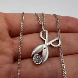 Vintage 925 Silver Hairdresser Scissors Pendant Necklace Women's Jewelry