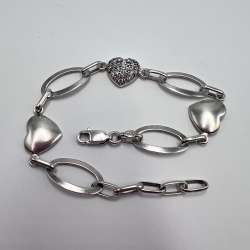Vintage Bracelet Chain Heart Sterling Silver 925 Jewelry Women's Beautiful Stamp