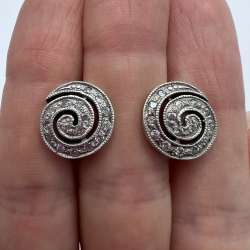 Vintage Pair Of Stud Earrings Sterling Silver 925 Zircons Jewelry Women's 5.11gr