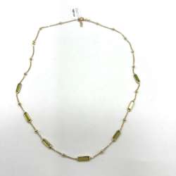 14K yellow gold necklace with elegant green stones  olivine, delicate & stylish.