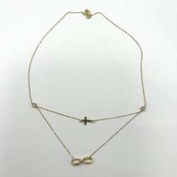 14K yellow gold necklace with cross and infinity symbol, unique and daily wear