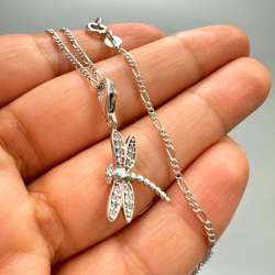 Vintage 925 Sterling Silver Necklace Dragonfly Pendant Beautiful