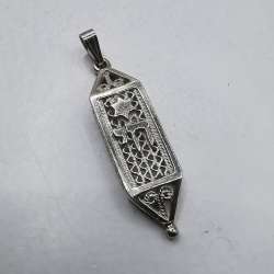 925 Sterling Silver Vintage Jewish Pendant Yemenite Style Star of David Chai