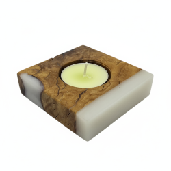 Handmade Burl Wood & White Resin Tealight Candle Holder | Unique Home Decor Gift