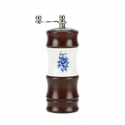 Vintage Wooden Pepper Mill Grinder Blue Rose Ceramic Manual Kitchen Decor Spice