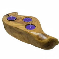Handmade Olive Wood Tealight Candle Holder | Rustic Wooden Decor 3-Candle