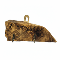 Handcrafted Olive Wood Live Edge Key Holder Wall Mount - Rustic Organizer 2 Hooks