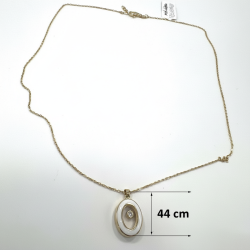 Gold White Enamel Diamond Oval Pendant Necklace Women's Fine Jewelry Gift