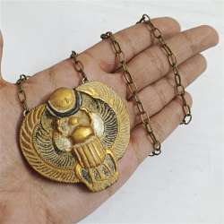 Handmade Egyptian pendant, antique-style gold scarab necklace for unique look