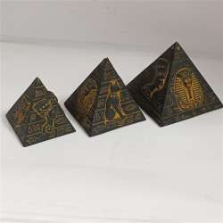 3 Antique Egyptian Pyramids featuring Bastet, Tutankhamun, Cleopatra & Nefertiti